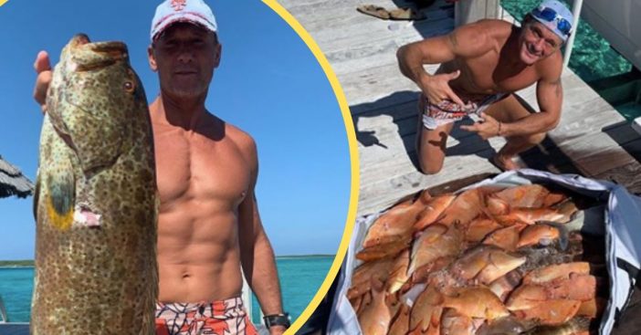 tim mcgraw shows off new fish, fans only see his abs