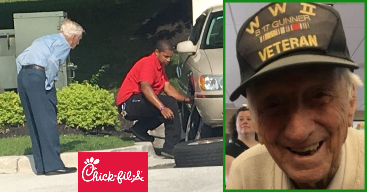Watch Chick-Fil-A Manager Change 96-Year-Old WWII Veteran’s Tire In Act Of Kindness
