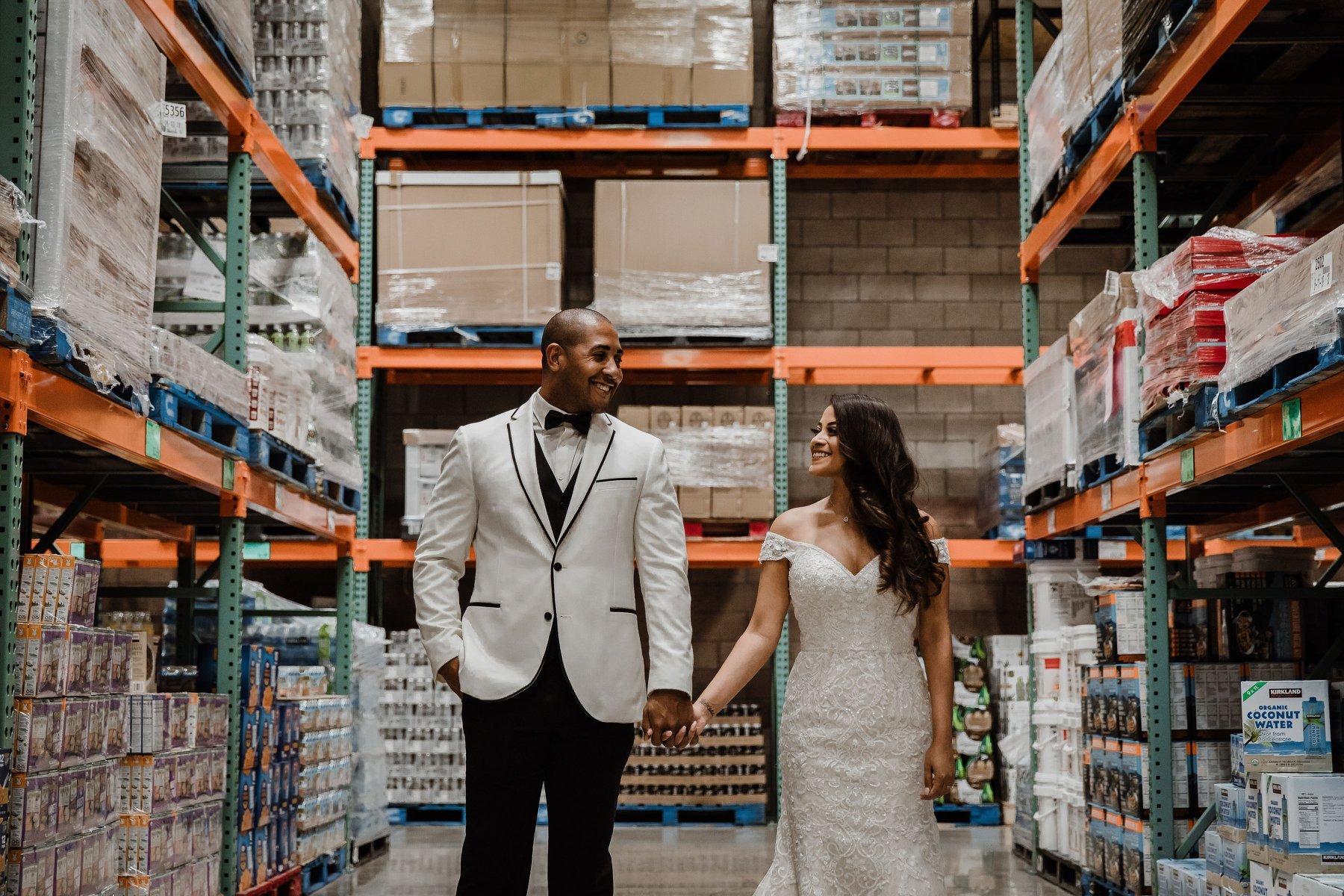 costco aisle wedding photos 