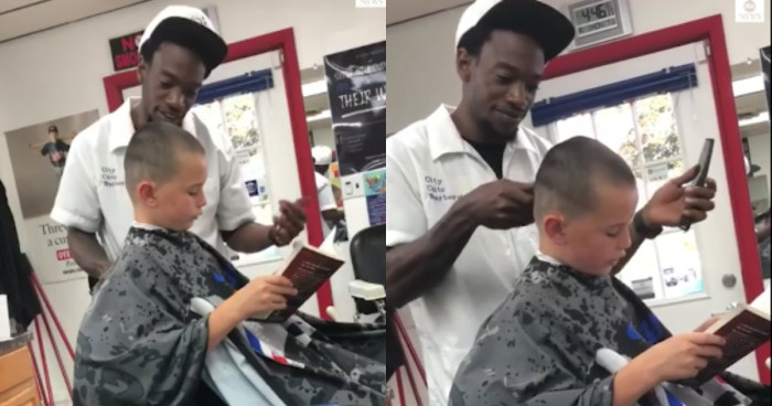 barber pays kids to read book during haircuts