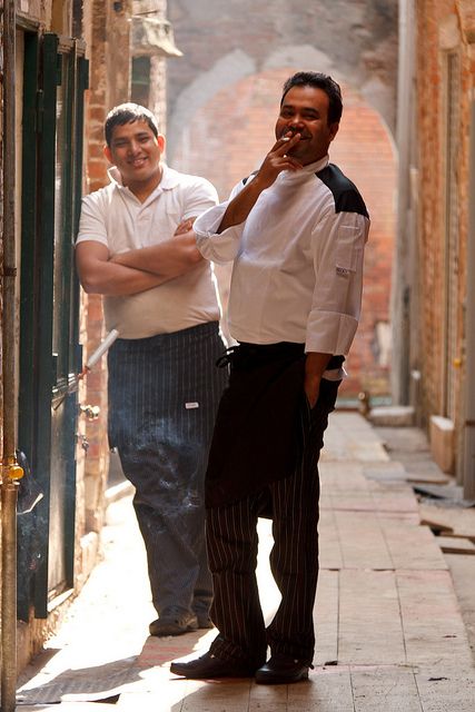 waiters smoking on their break