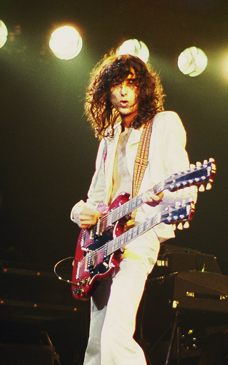 Jimmy Page using a double-necked guitar to perform "Stairway to Heaven" live.