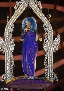 Cher wearing her blue toga