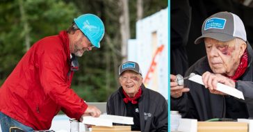 Former president Jimmy Carter works on homes for Habitat for Humanity days after fall