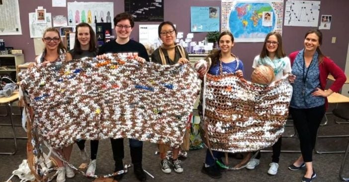 High School Students Use Old Plastic Bags To Make Sleeping Mats For The Homeless