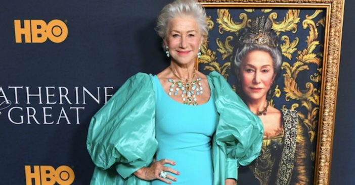 Helen Mirren Of 'Prime Suspect' Sports Gorgeous Gown With Regal Cape For Show Premiere