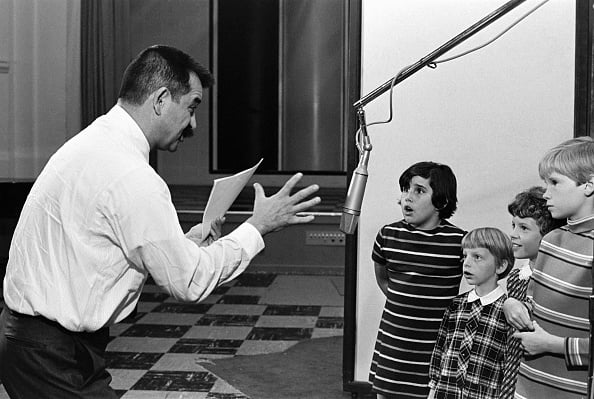 Lee Mendelson Recording Children In Studio For Charlie Brown Special