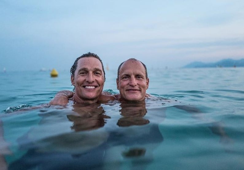 Matthew McConaughey Goes for a Swim with Woody Harrelson