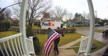 FedEx Driver Stops On His Route To Pick Up And Fold American Flag