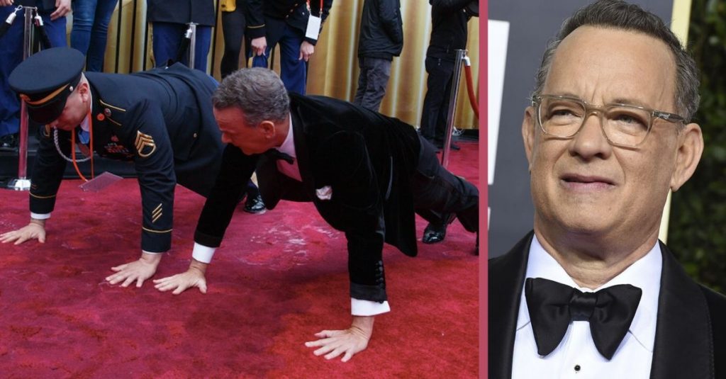Tom Hanks Does Pushups On Red Carpet With U.S. Army Staff Sergeant