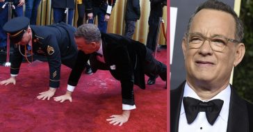 Tom Hanks Does Pushups On The Red Carpet With U.S. Army Staff Sergeant At The Oscars