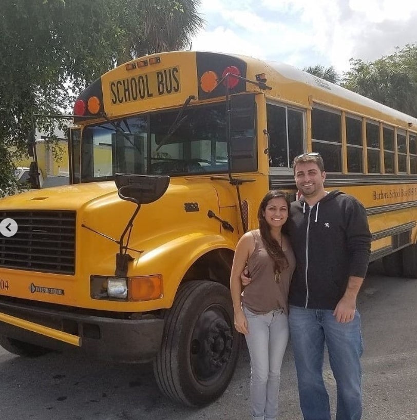 couple and a school bus 