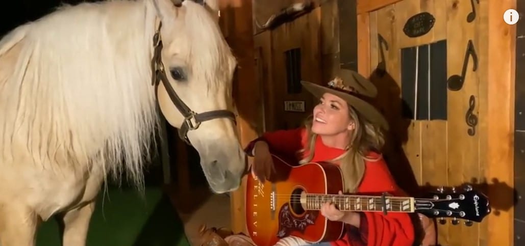 shania twain performs next to her horse