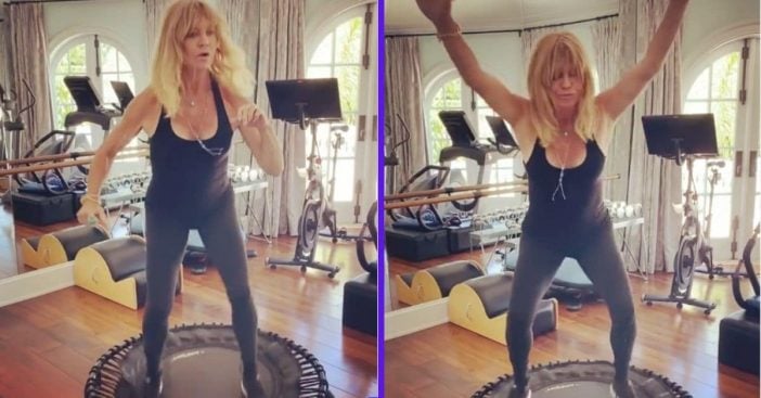 Goldie Hawn Sports Black Tank & Leggings For _Physical_ Trampoline Workout