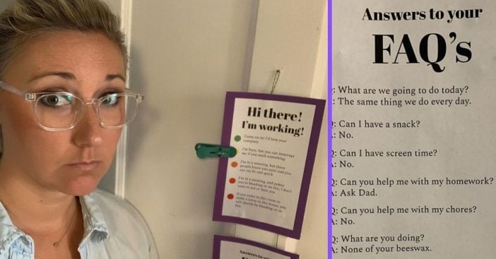 Mom creates chart for kids while working from home