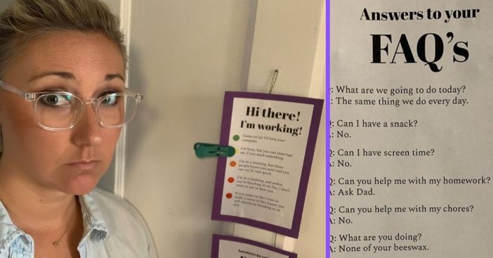 Mom creates chart for kids while working from home