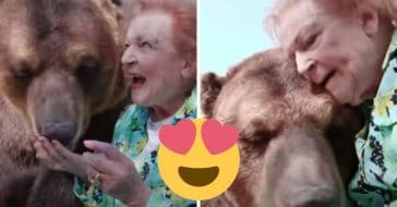 Betty White kisses and feeds big brown bear in video