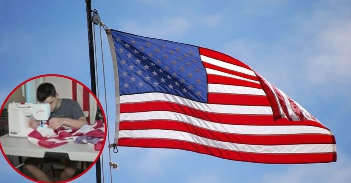 teen fixes american flags for local businesses