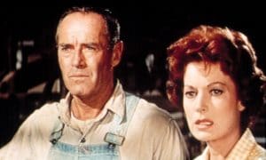 Henry Fonda and Maureen O'Hara as Clay and Olivia Spencer in Spencer's Mountain
