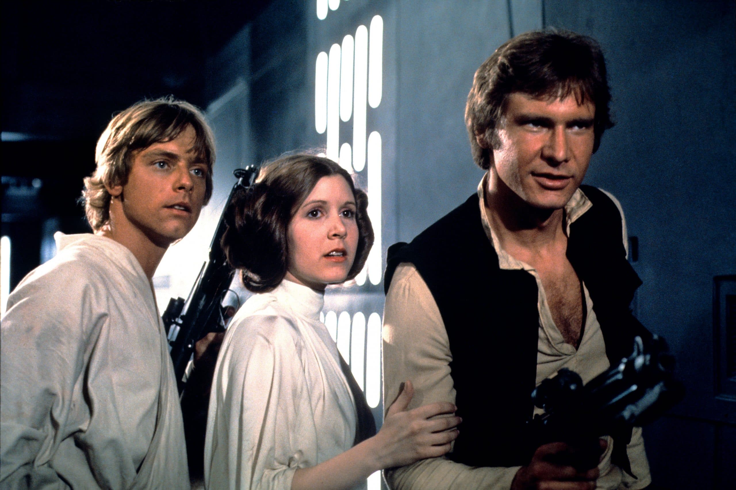 STAR WARS, (aka STAR WARS: EPISODE IV - A NEW HOPE), Mark Hamill, Carrie Fisher, Harrison Ford