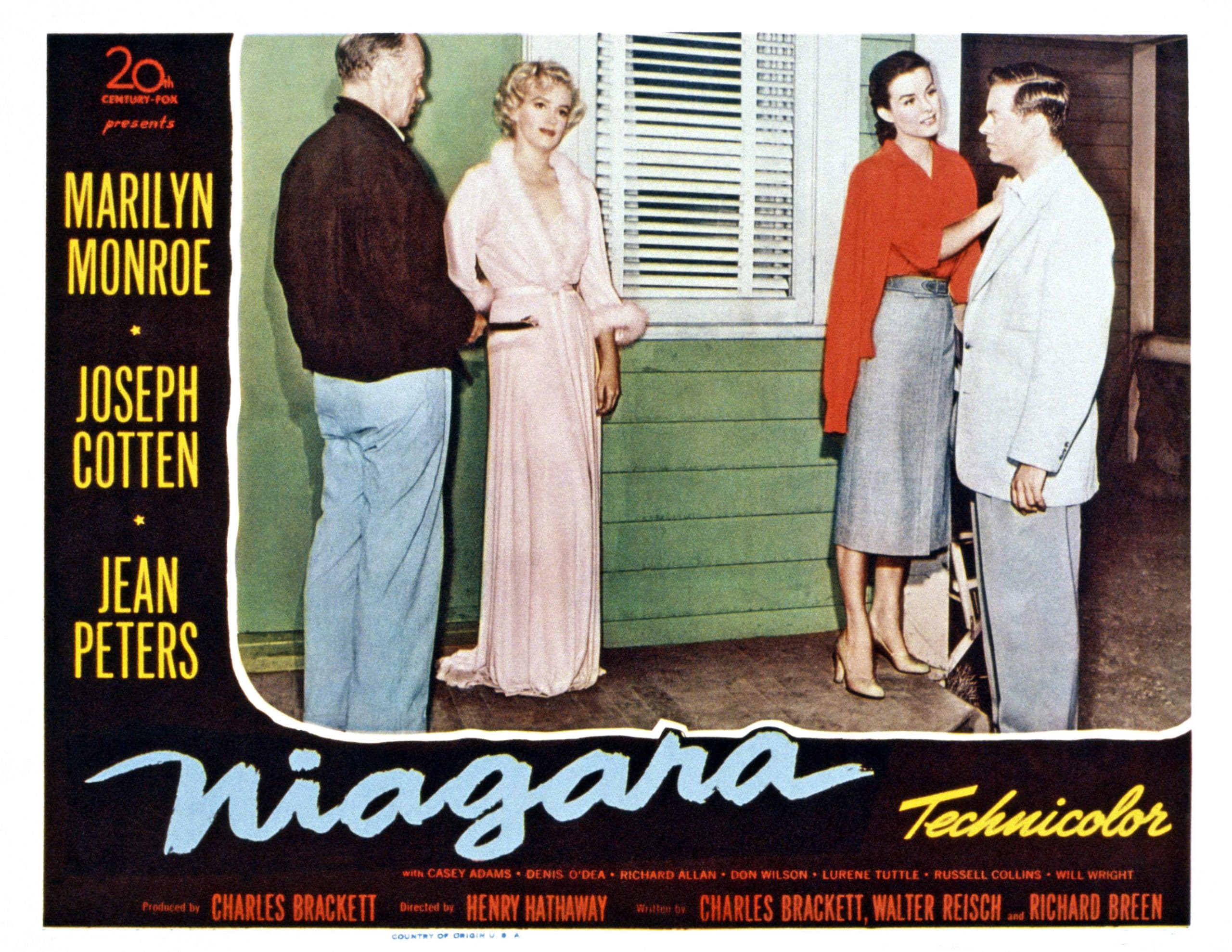 NIAGARA, US lobbycard, from second left: Marilyn Monroe, Jean Peters, Max Showalter (aka Casey Adams), 1953