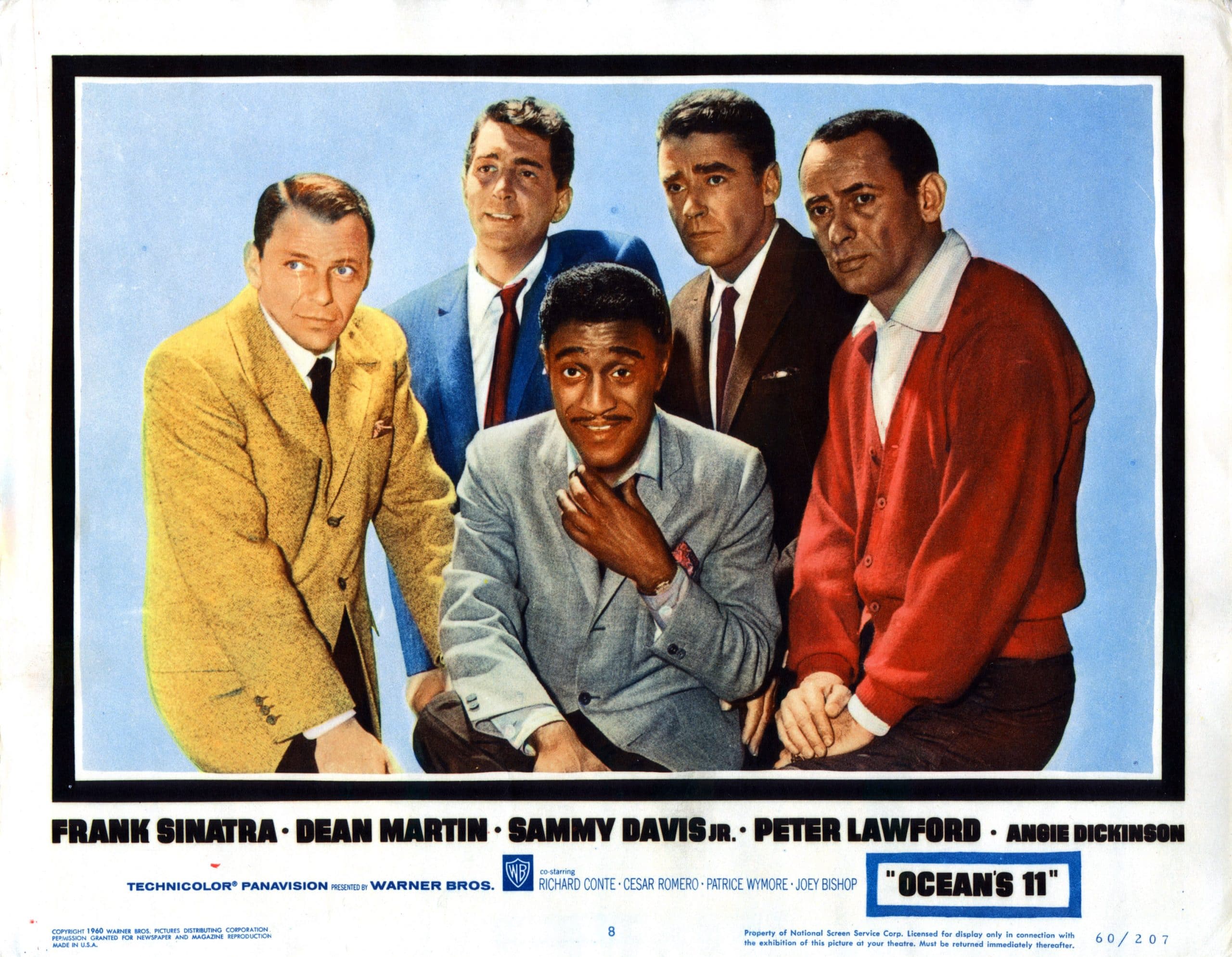OCEAN'S ELEVEN, (aka OCEAN'S 11), from left, Frank Sinatra, Sammy Davis, Jr., Dean Martin, Peter Lawford, Joey Bishop, 1960