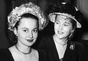 Olivia de Havilland and her sister, Joan Fontaine, 1948, Hollywood