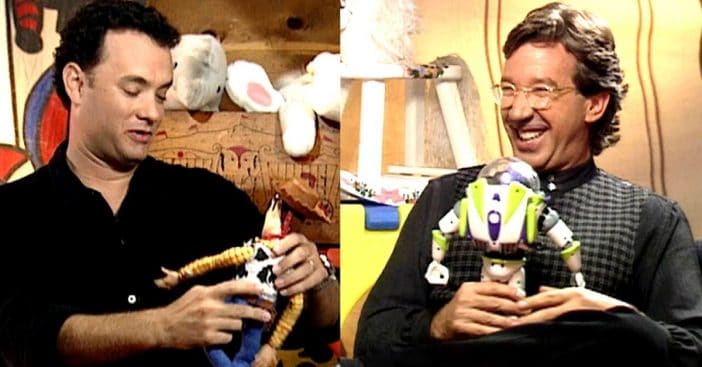 Tim Allen with Sheriff Woody and Tim Allen with Buzz Lightyear