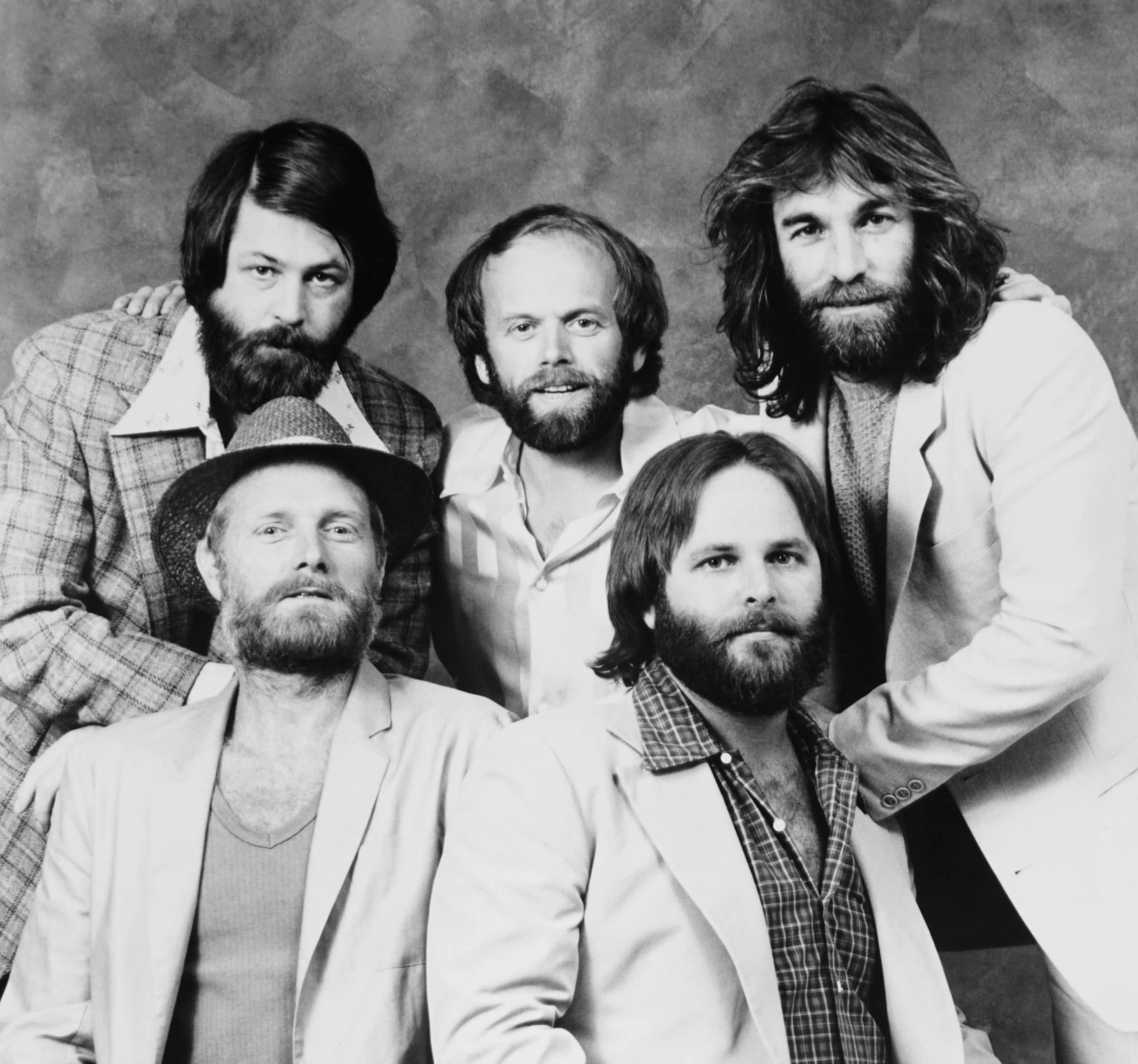 The Beach Boys, front from left: Mike Love, Carl Wilson, rear from left: Brian Wilson, Al Jardine, Dennis Wilson, 1970s