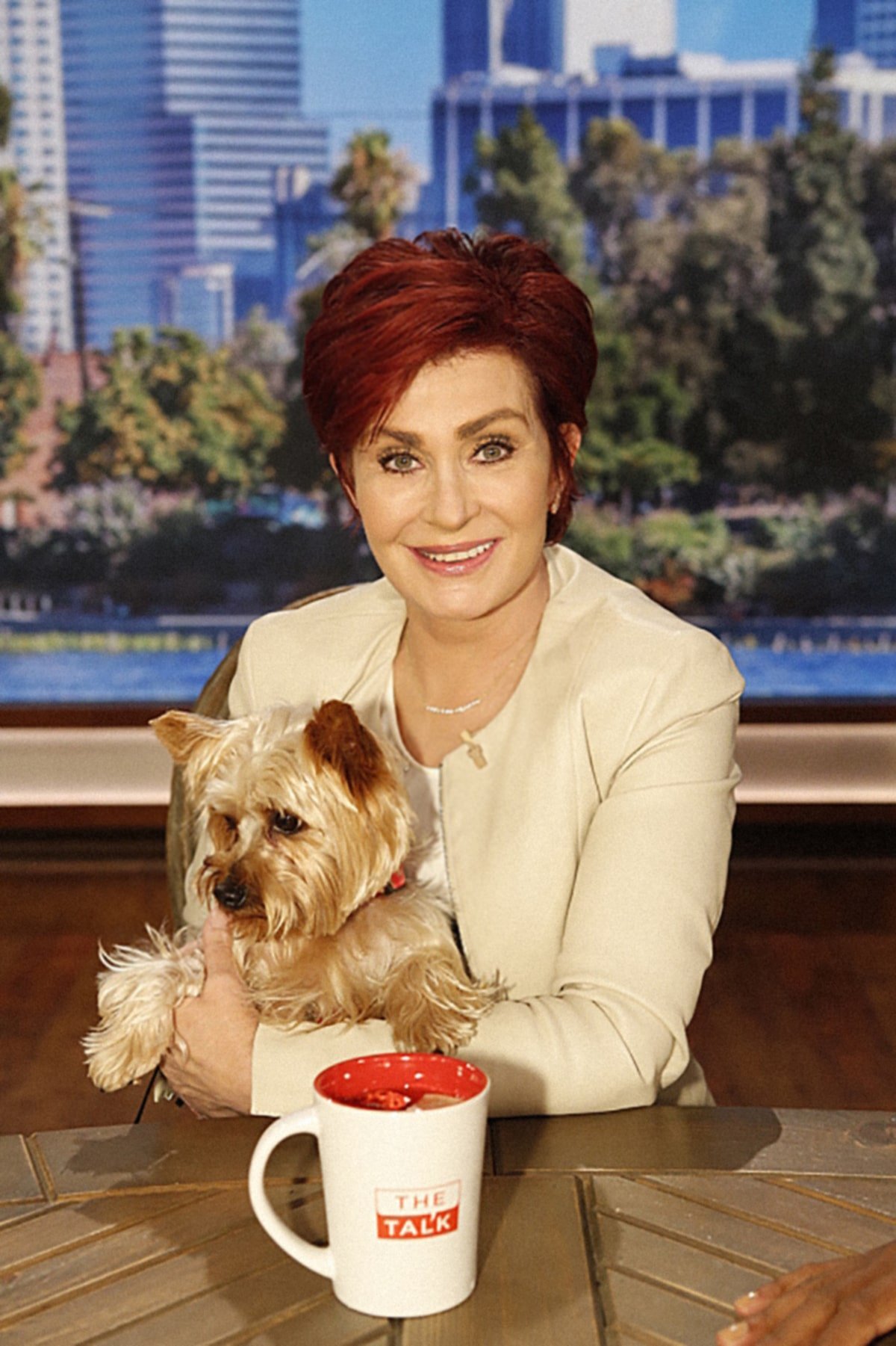 THE TALK, (from left): co-host Sharon Osbourne with her dog, Charlie,