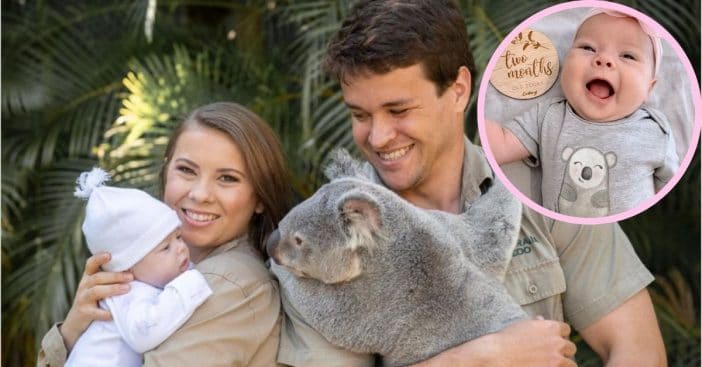 Bindi Irwin, Chandler Powell, and daughter Grace at two months of age