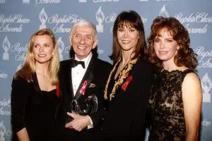 Cheryl Ladd, Aaron Spelling, Kate Jackson, Jaclyn Smith at the People's Choice Awards, March 18, 1992