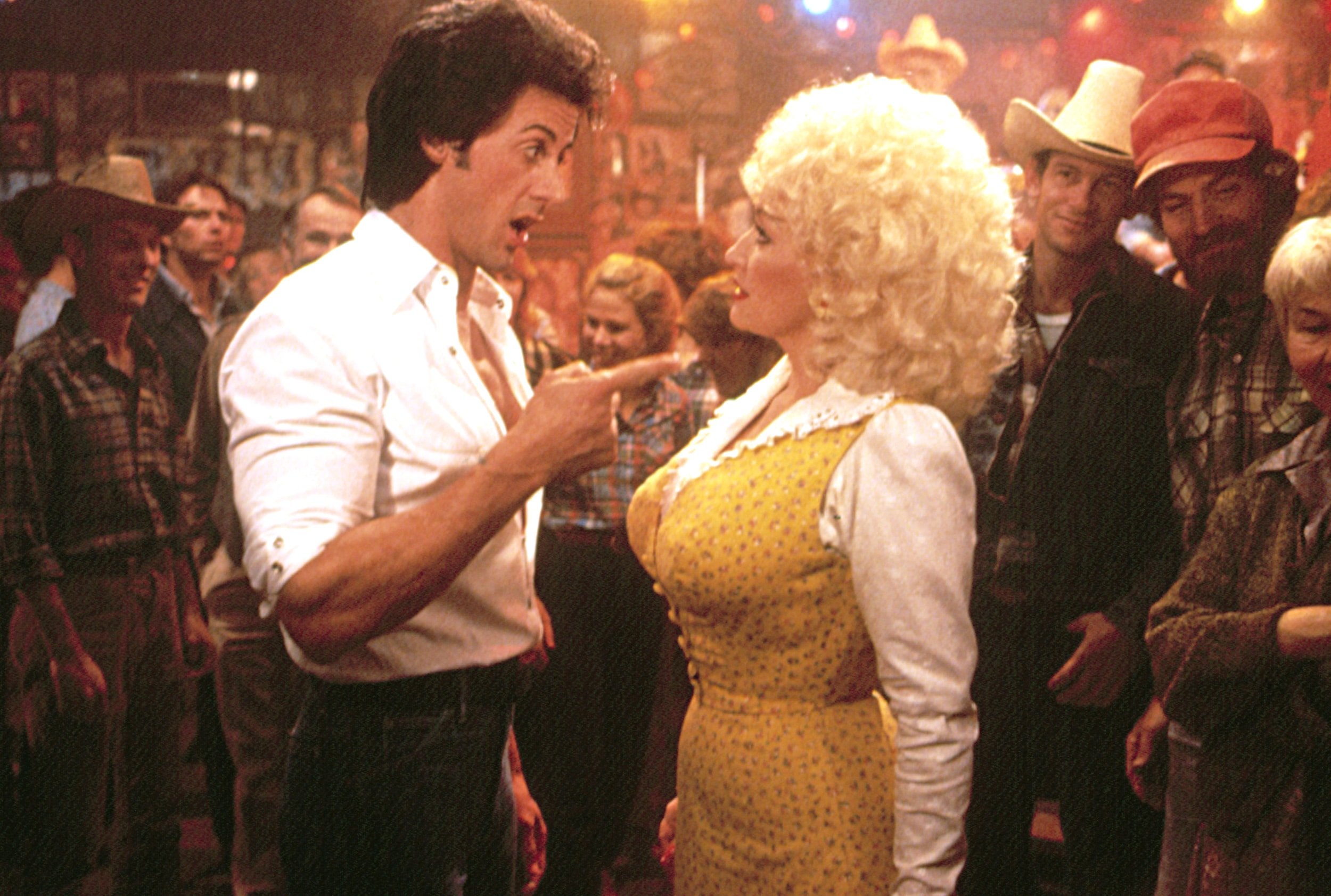 RHINESTONE, Sylvester Stallone, Dolly Parton, 1984