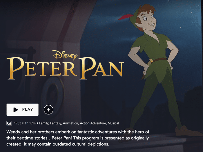 peter pan content warning