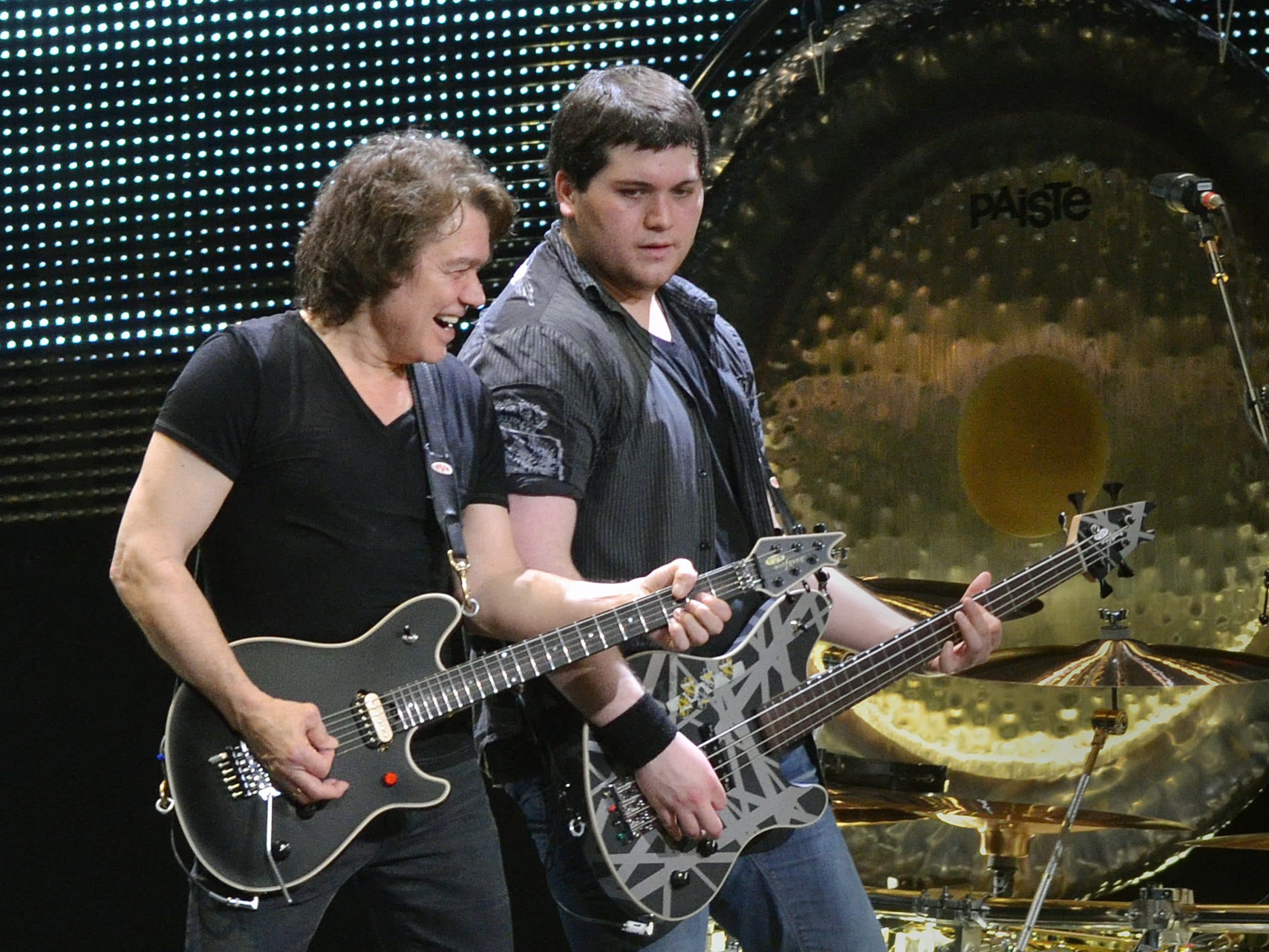 Guitarist EDDIE VAN HALEN and his son/bassist WOLFGANG VAN HALEN of the legendary rock group VAN HALEN