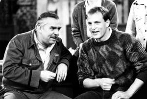 CHEERS, from left, John Ratzenberger, Woody Harrelson, 1982-93