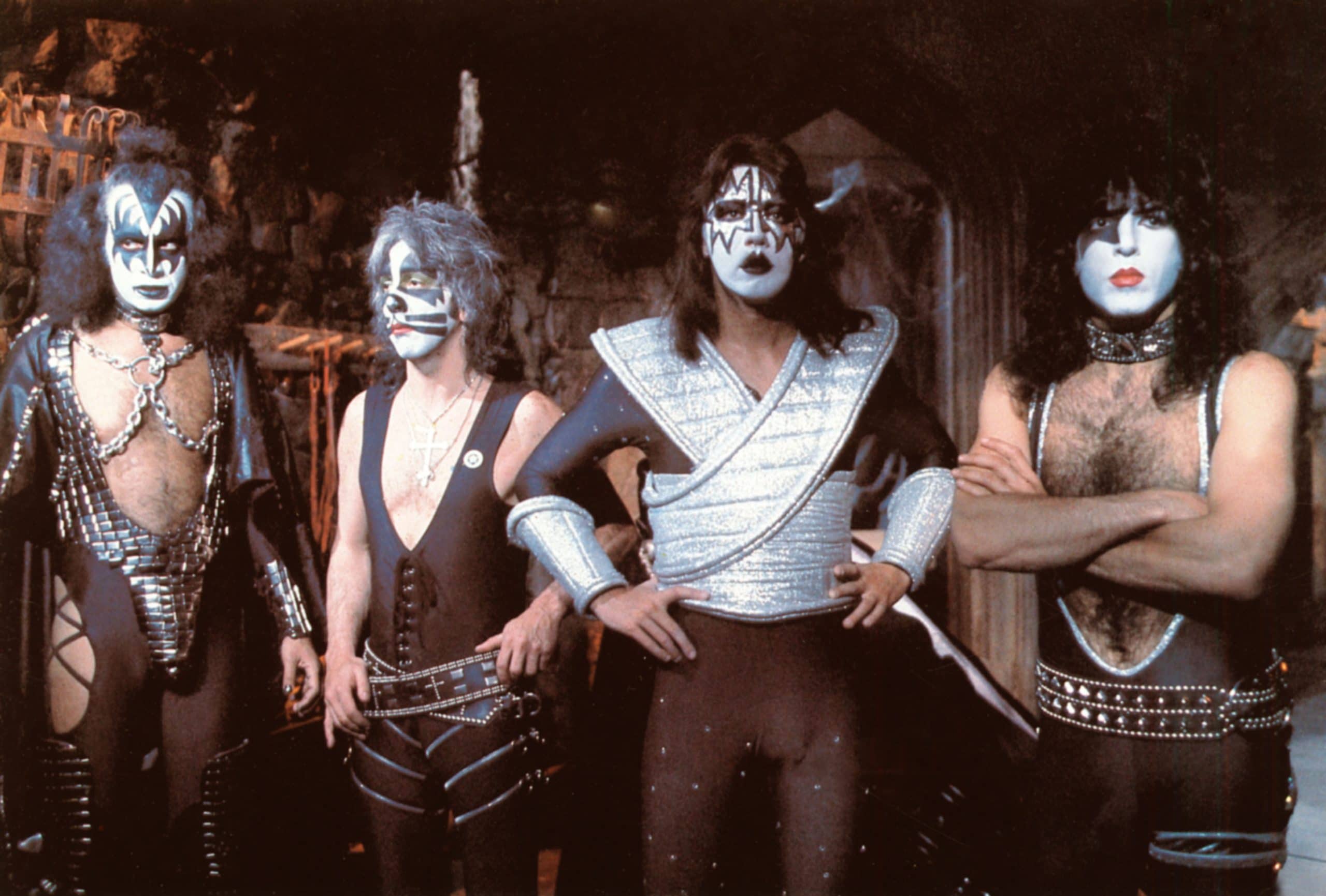 KISS MEETS THE PHANTOM OF THE PARK (aka KISS IN ATTACK OF THE PHANTOMS), (l-r): Gene Simmons, Peter Criss, Ace Frehley, Paul Stanley, 1978 