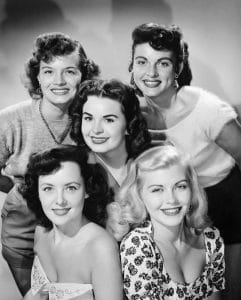 Angie Dickinson (top left), Suzanne Ames, Mary Ann Edwards, Donna Cole, Dawn Oney, selected from over 200 girls to appear on 'Colgate Comedy Hour,'