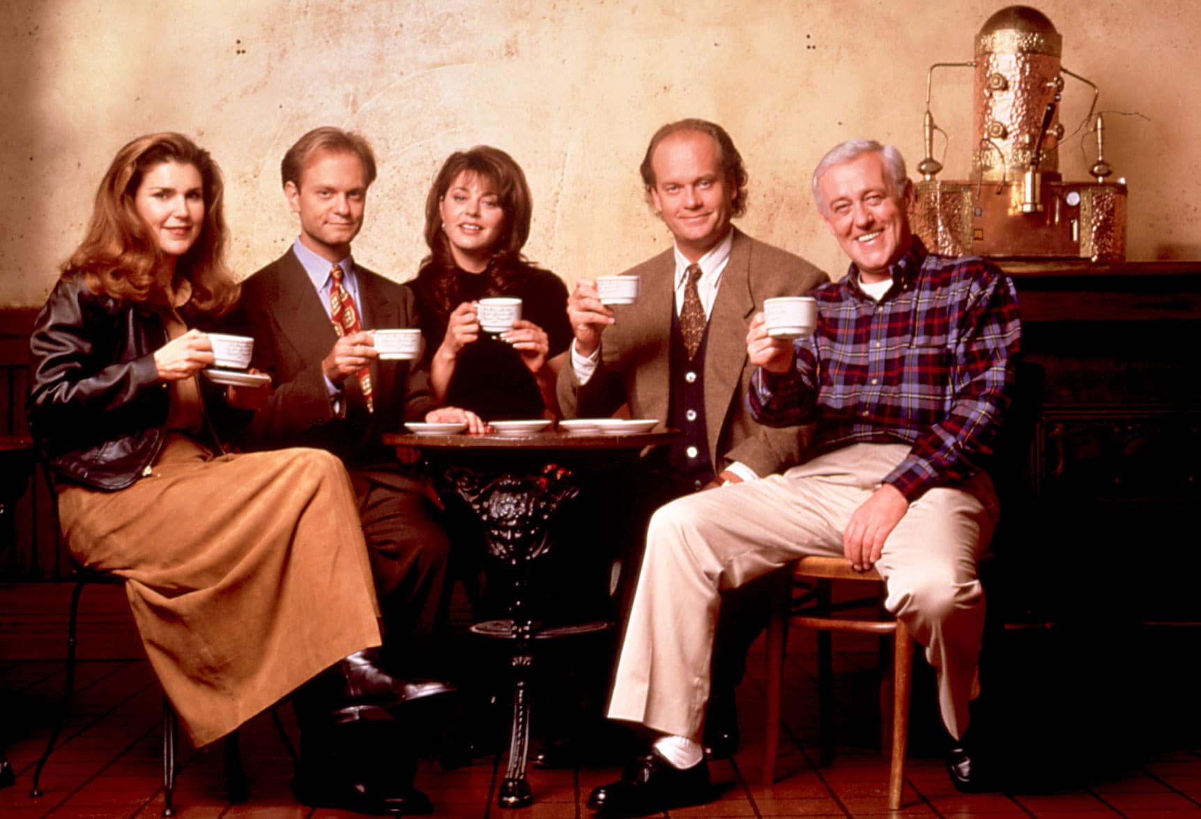 FRASIER, Peri Gilpin, David Hyde Pierce, Jane Leeves, Kelsey Grammer, John Mahoney, 1993-2004