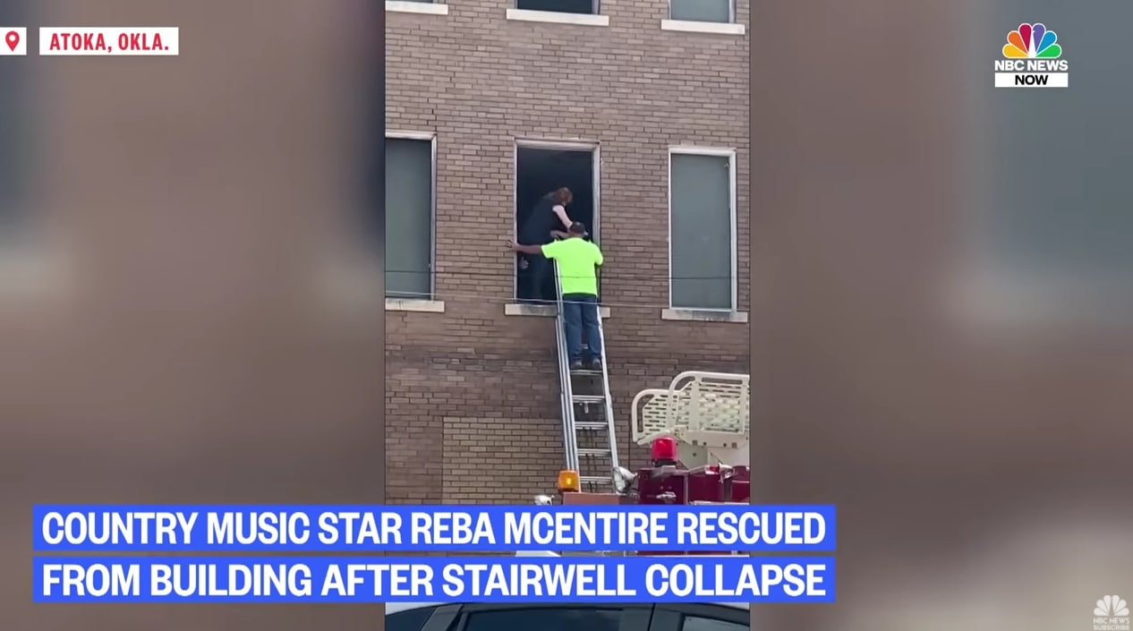 reba mcentire rescued from building after stairwell collapsed 