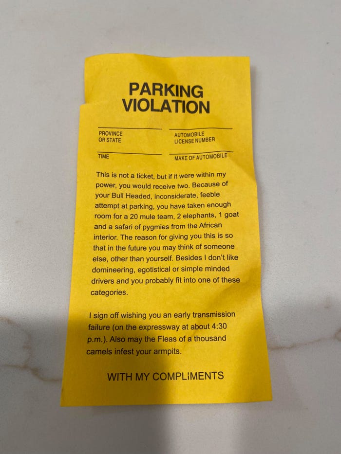 Rude note from park guest