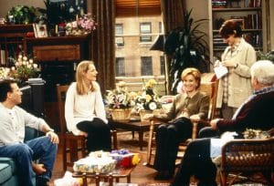 MAD ABOUT YOU, from left: Paul Reiser, Helen Hunt, Cynthia Harris, Robin Bartlett, Louis Zorich