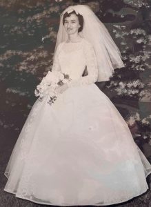 The wedding dress last worn by Ann Cooke in the 1960s for her own wedding