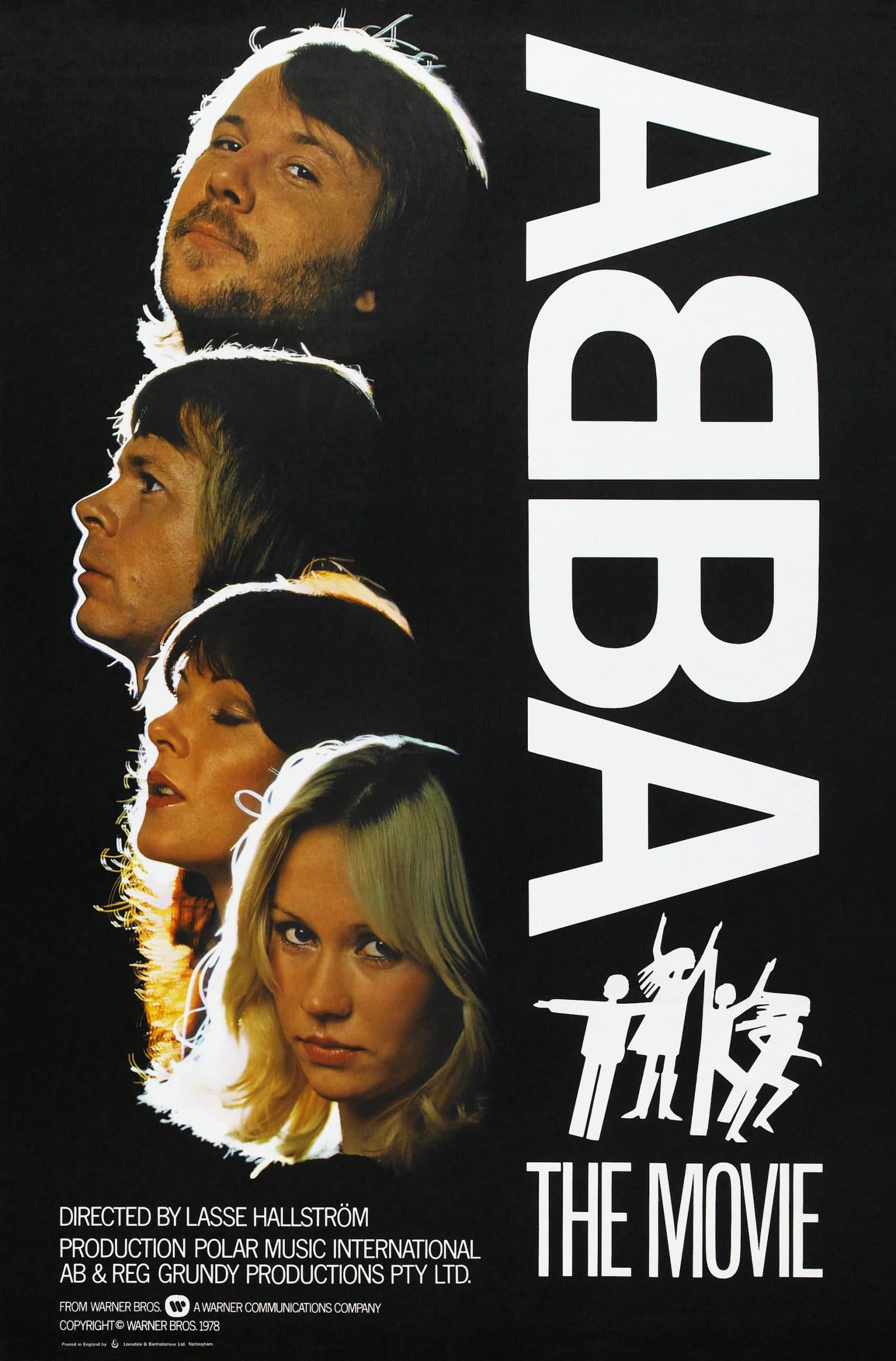 ABBA: THE MOVIE, US poster, from top to bottom: Benny Andersson, Bjorn Ulvaeus, Anni-Frid Lyngstad, Agnetha Faltskog, 1977 