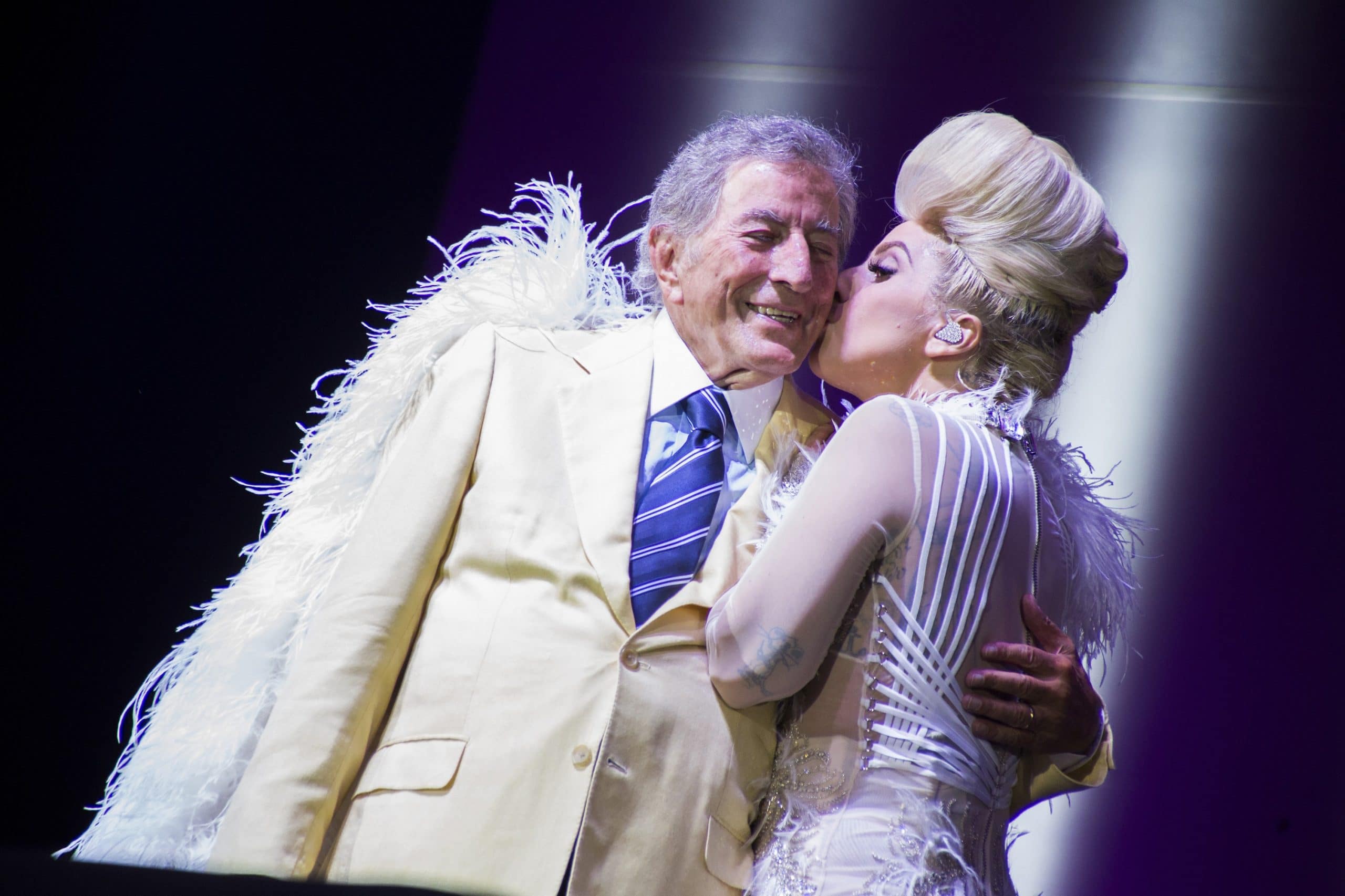 The singer-songwriter and actress Lady Gaga (Stefani Joanne Angelina Germanotta) and the singer Tony Bennett (Anthony Dominick Benedetto)
