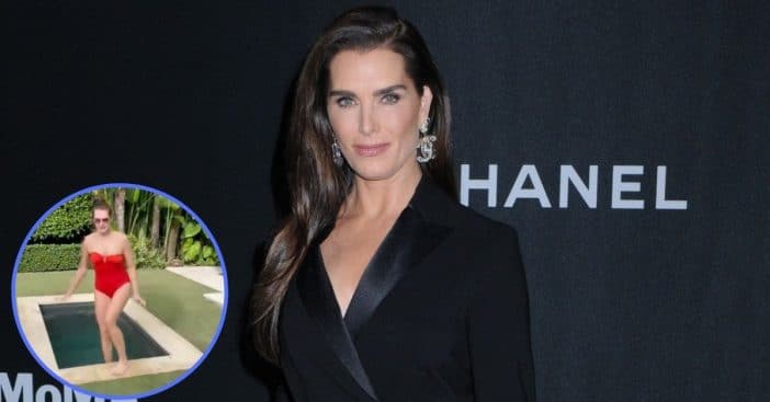 Brooke Shields Takes The Plunge Into Cold Pool In Sizzling Red Swimsuit