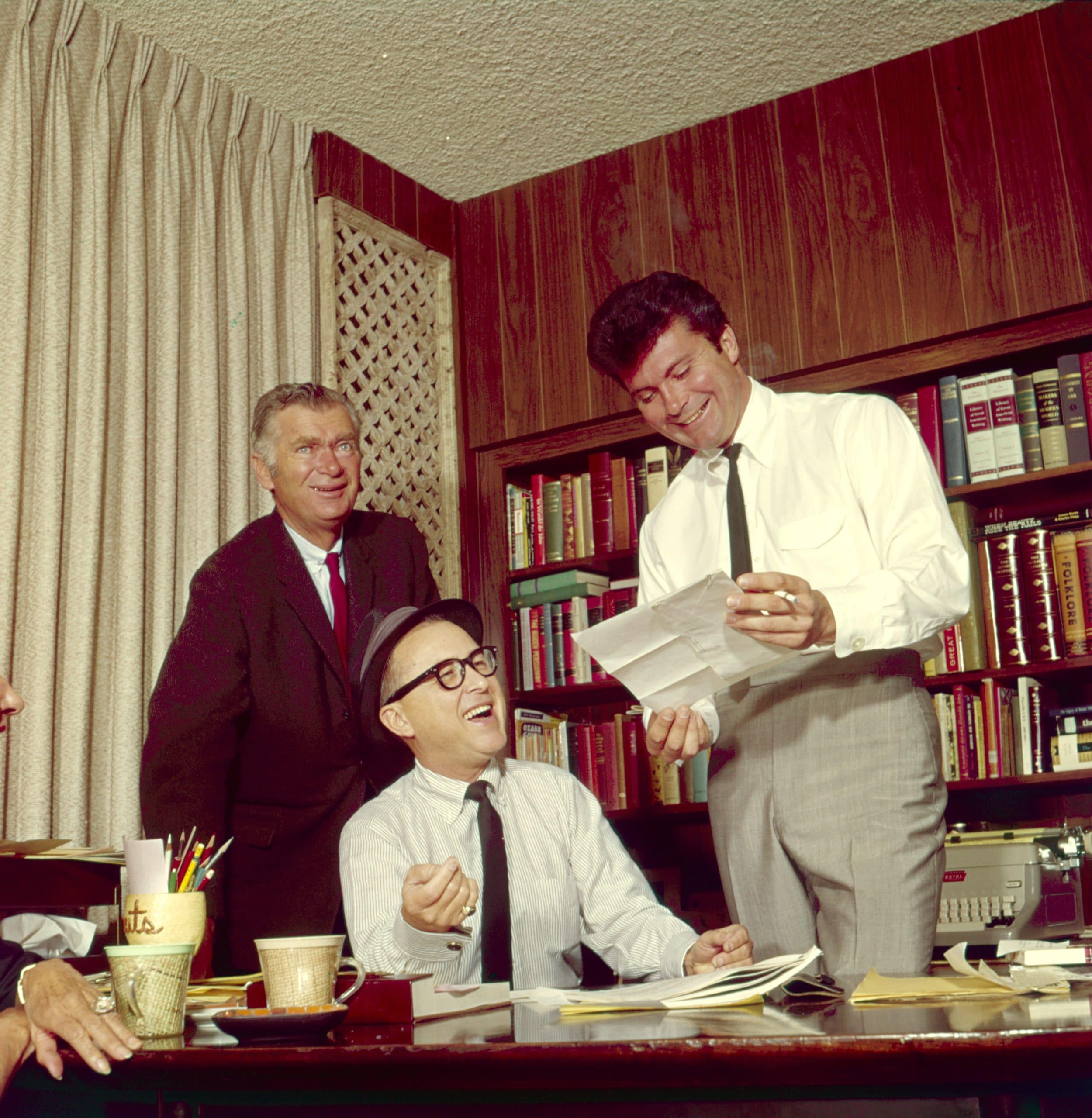 THE BEVERLY HILLBILLIES, from left: Buddy Ebsen, Paul Henning, creator, Max Baer Jr.