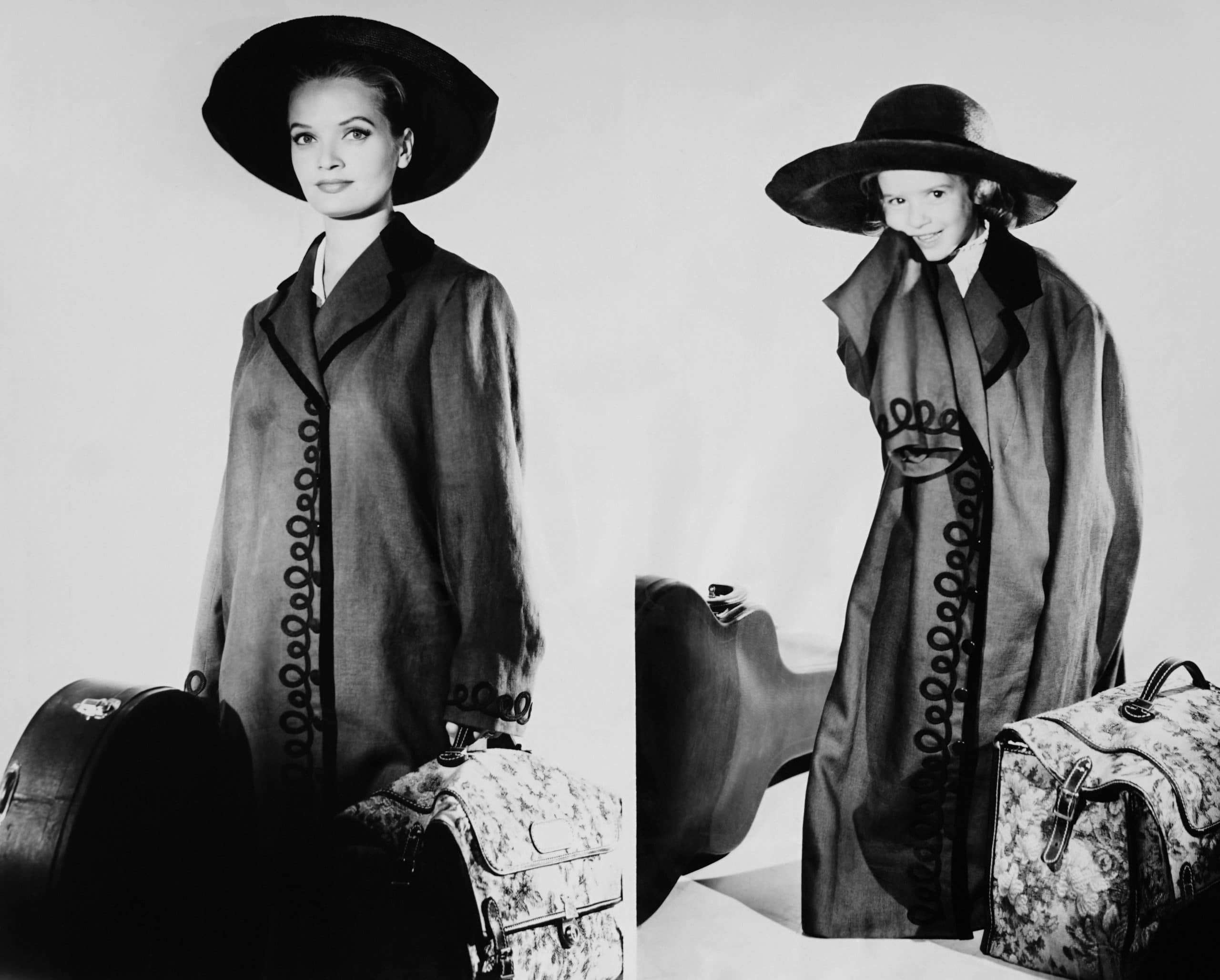 Florence Henderson in her costume for the role of Maria in THE SOUND OF MUSIC alongside daughter Barbara Ellen Bernstein in the same costume, 1961