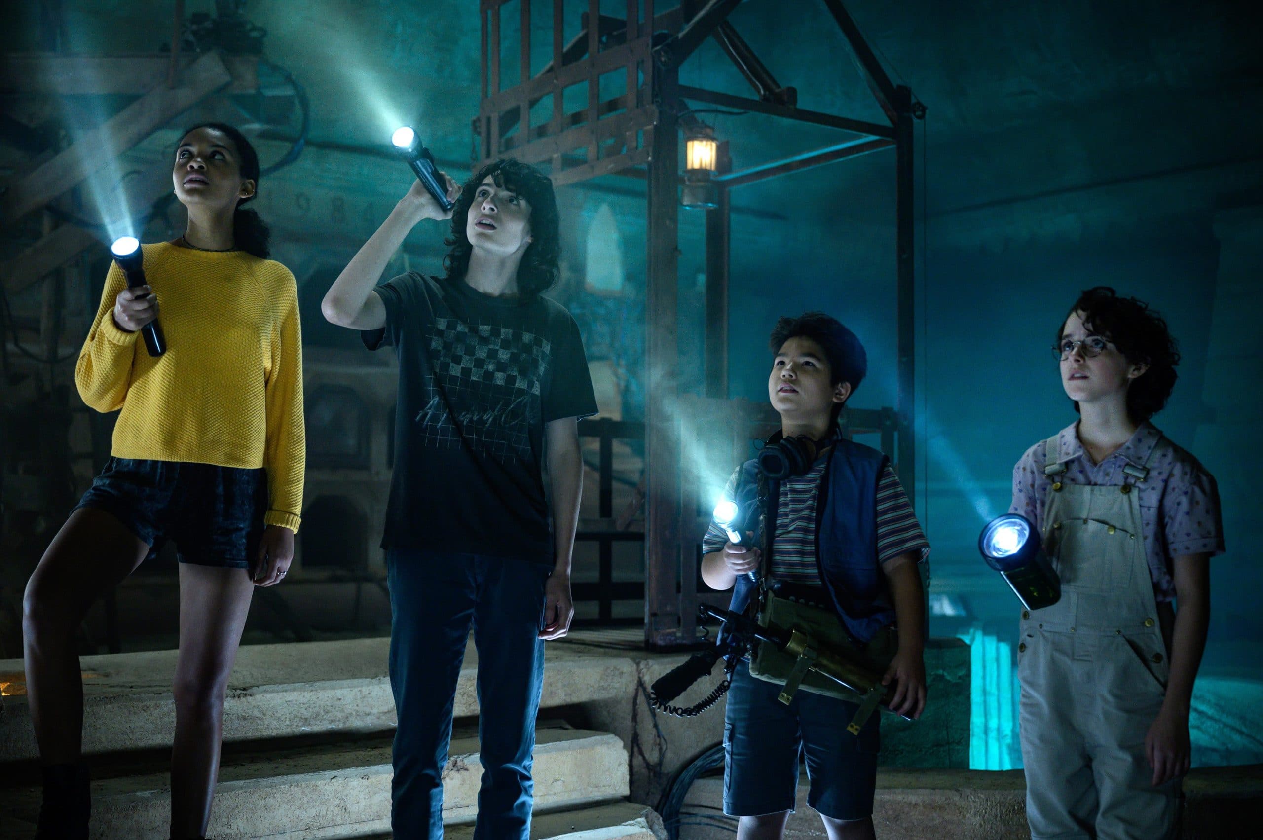 GHOSTBUSTERS: AFTERLIFE, from left: Celeste O'Connor, Finn Wolfhard, Logan Kim, Mckenna Grace, 2021