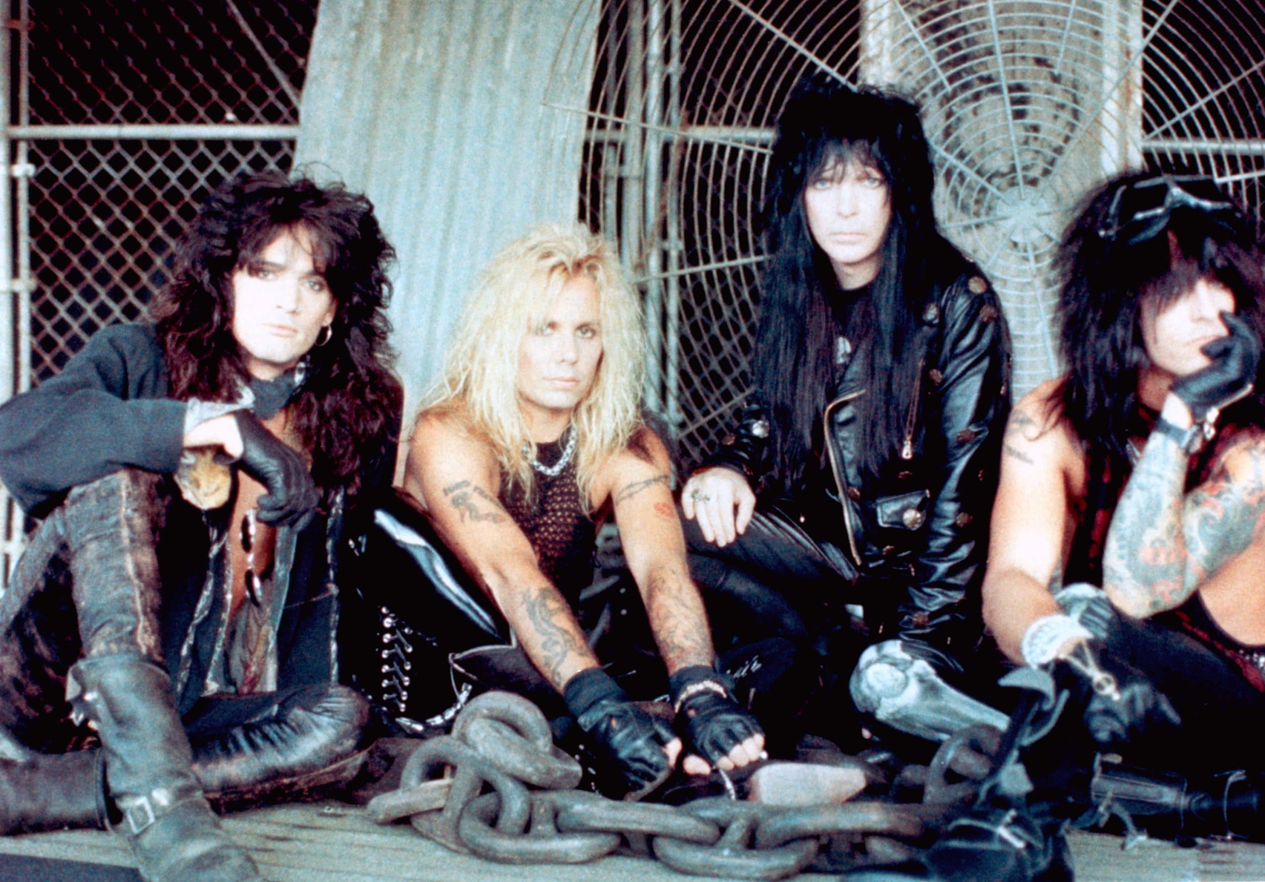 Motley Crue, Tommy Lee, Vince Neil, Mick Mars, Nikki Sixx, circa late 1980s